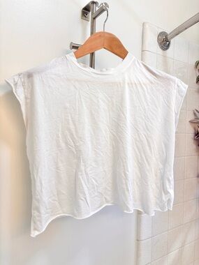 AYR Womens White Cropped Boxy Tee Size Small Timeless Capsule Minimalist Luxury